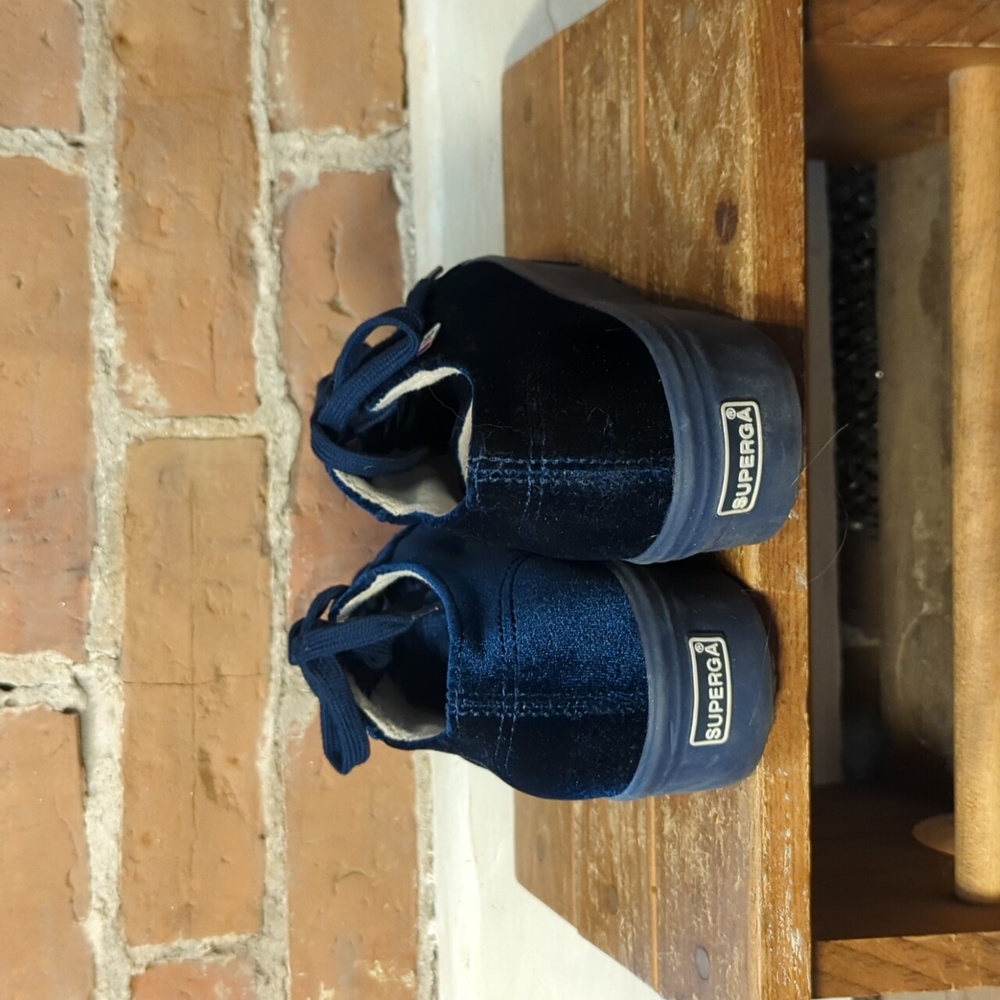 Superga Women's Blue Velvet Platform Sneakers - Picture 4 of 6